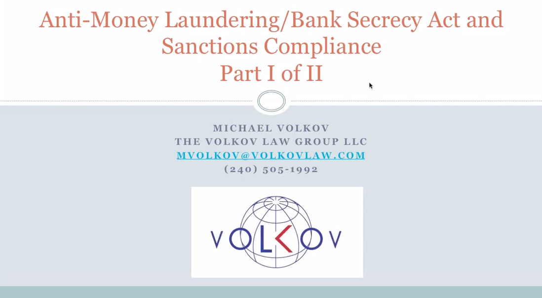 AML BSA and Sanctions Compliance I of II