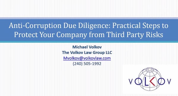 Anti-Corruption Due Diligence Practical Steps to Protect Your Company from Third Party Risks