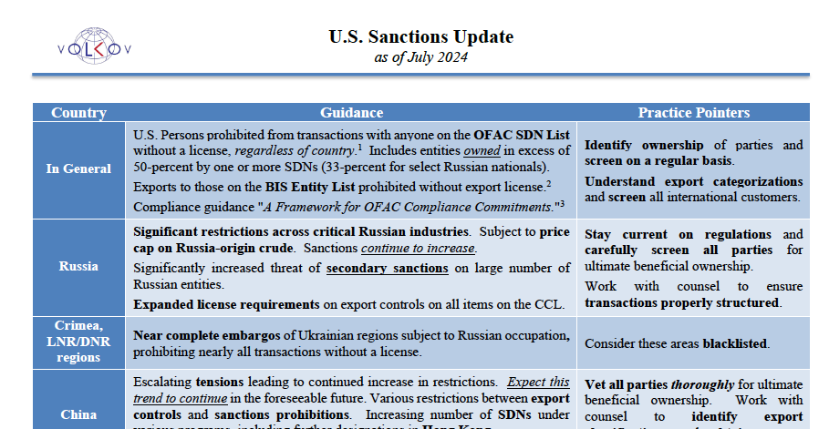 Quarterly Trade Compliance Update – July 2024